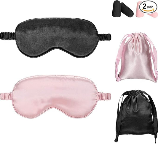 Silk Satin Sleeping Mask Eye Mask Set Include 2 Blindfold Eyeshade Elastic Strap Double Layer Silk Filling Eye Cover 2 Ear...