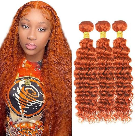 #350 Ginger Orange Bundles Human Hair Deep Wave Bundles 30 32 34 Inch Unprocessed Brazilian Virgin Remy Hair 3 Bundle Oran...