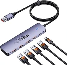 USB 3.2 Gen2 Hub, QUUGE 5-in-1 USB Splitter with 4 USB-A 10Gbps Ports, USB Multiport Adapter with 120cm Nylon Cable, 5V 2A...