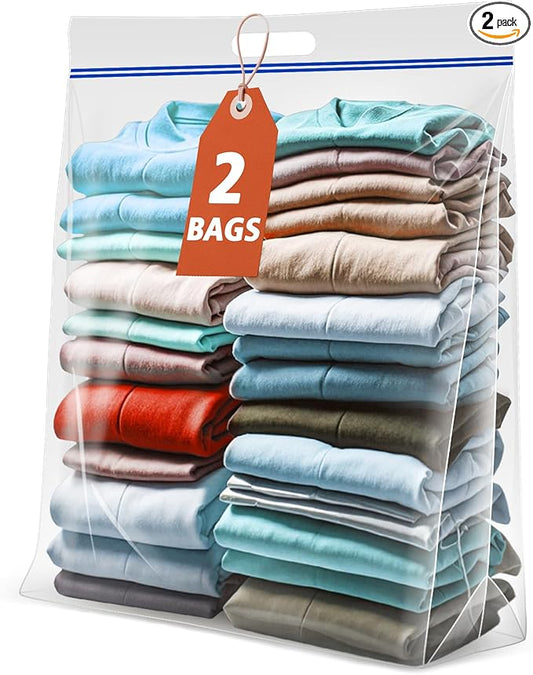 25 Gallon Jumbo Heavy Duty Storage Bags, 3.5 Mil Thick Clear Plastic Zipper Bags with Handles for Home, Travel and Moving ...
