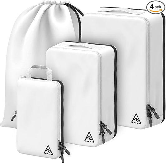 4-Piece Deluxe Compression Packing Cubes Travel - Maximize Space In Luggage With Double Capacity Design, Luxury Compressib...