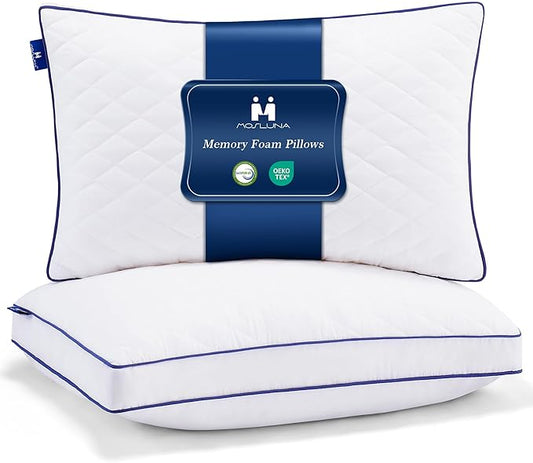 Mosluna Shredded Memory Foam Pillows Queen Size Set of 2, Soft Bed Pillow for Side and Back Sleepers, Medium Firm Pillows ...