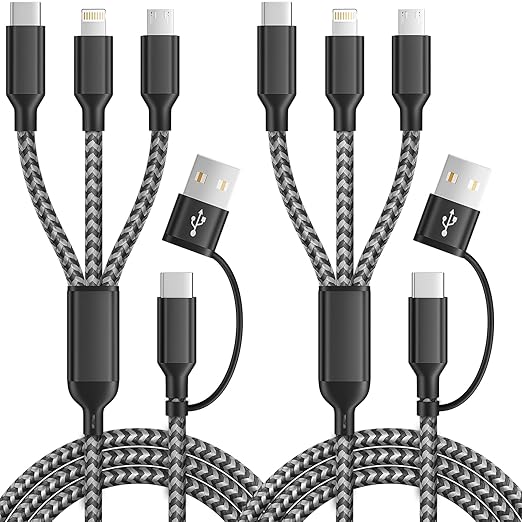 Multi Charging Cable 5 in 1, 2Pack 5FT USB C/A Multi Charger Cable to Type-C/Micro USB Port, Nylon Braided USB C Multiple ...