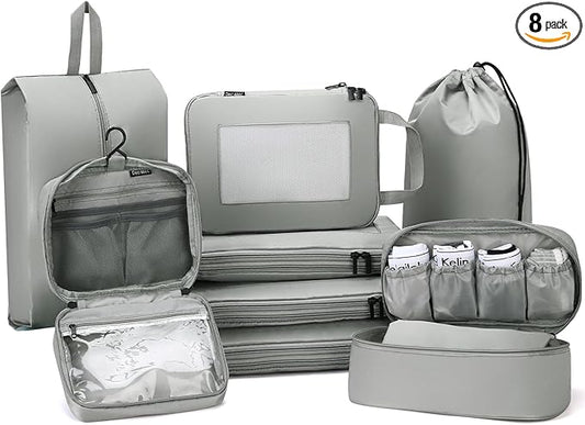 Dec-Mec Compression Packing Cubes for Travel, 8 Set Packing Cubes with Toiletry Bag for Travel Accessories Luggage Suitcas...