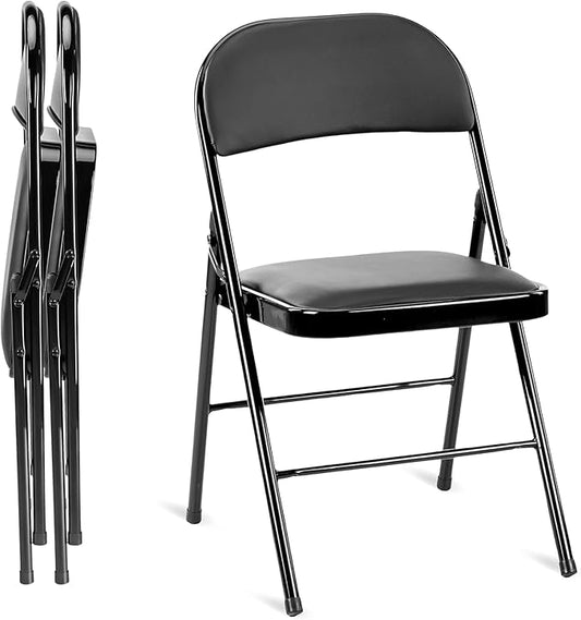 Simple Deluxe 2 Pack Folding Chairs with Leather Padded Cushion Seats & Durable Metal Frame, Foldable, Portable, Commercia...