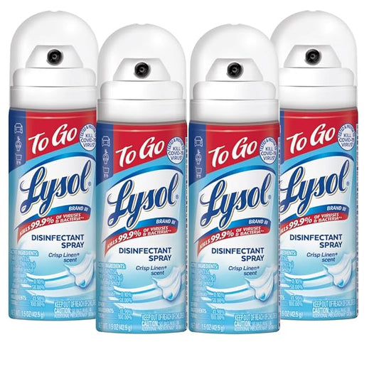 Lysol To Go Disinfectant Spray, Crisp Linen, Travel Size - 1.5 oz (Pack of 4)
