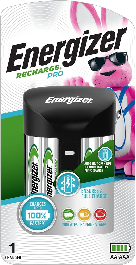 Energizer Recharge Pro Rechargeable AAA and AA Battery Charger With 4 NiMh Rechargeable AA Batteries, Provides a Full Char...