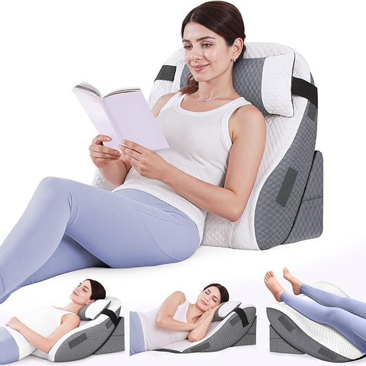 ZIKEE Adjustable Wedge Pillow Headboard Set for Sleeping & After Surgery, Ergonomic Reading Pillow for Sitting in Bed, Bed...