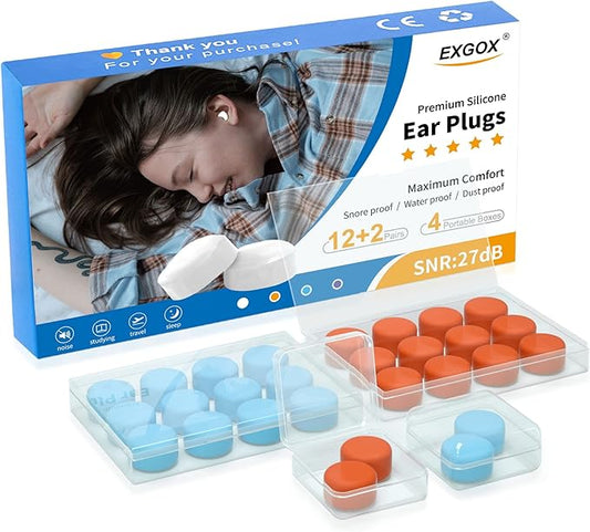 EXGOX 14 Pairs Silicone Ear Plugs for Sleeping Noise Cancelling Reusable Moldable Wax Earplugs for Swimming, Work, Airplan...
