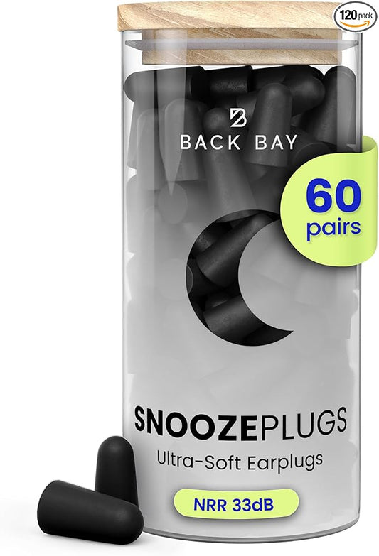 SnoozePlugs Ultra Soft Foam Earplugs for Sleeping, 60 Pairs Comfortable Foam Ear Plugs for Side Sleepers- 33db NRR Nightim...