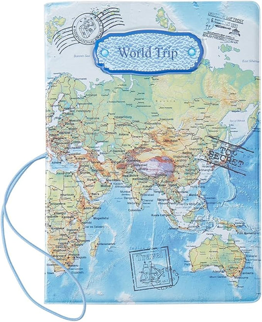 CREATCABIN Passport Holder Passport Cover Flight Tickets Case Slim Portable Wallet Travel Thin World Map Waterproof PVC Cr...