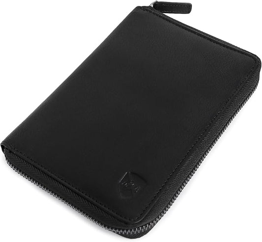 ALLEN & MATE RFID Blocking 100% Leather Passport Holder for Women & Men - Travel Document Organizer with Credit Card & SIM...