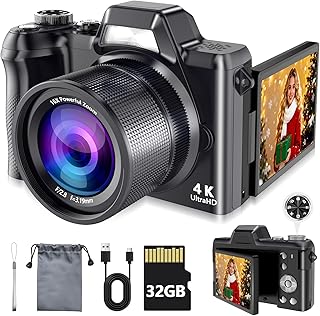 4K Digital Camera for Photography & Vlogging, 56MP Point and Shoot Digital Cameras with 180° Flip Screen, 16X Zoom Compact...
