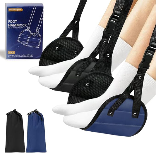 2-Piece Upgraded Aircraft Foot Hammock with Memory Foam,Large Size Airplane Foot Rest - Soft & Comfortable feet Hammock,Tr...