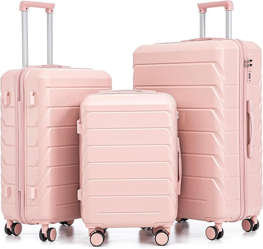 3 Luggage Sets, ABS Hardshell Suitcase Durable Lightweight with Combination Lock