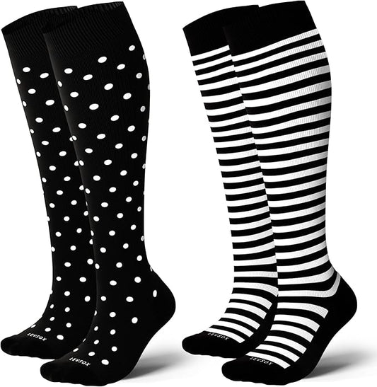 LEVSOX Thick Cotton Compression Socks for Women&Men 20-30mmHg Knee High Cute Support Sock for Nurses, Pregnancy, Travel