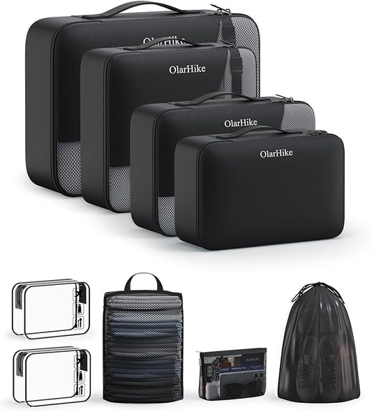OlarHike Packing Cubes for Travel, Organizers for Suitcase, 11 set Black