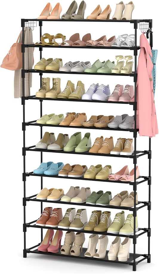 LANTEFUL 10 Tiers Shoe Rack 50 Pairs Large Capacity Tall Shoe Organizer Sturdy Shoe Storage with Two Hooks Space Saving Me...