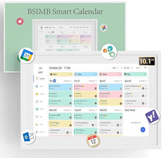 BSIMB 10.1 Inch Digital Calendar - Chore Chart, Meal Planner, Rewards System, Photo Display, Smart Electronic Calendar Tou...