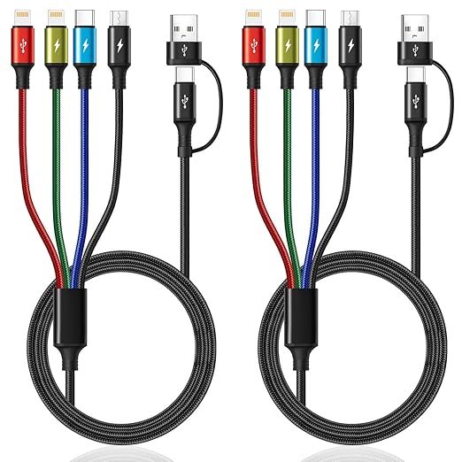 6 in 1 Multi Charging Cable, 2Pack 10Ft USBC Multi Chargers for All Devices Braided USB A/C to Lightning/Type C/Micro USB ...