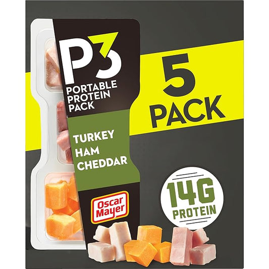 P3 Portable Protein Pack with Turkey, Ham & Cheddar Cheese, 5 ct Pack, 2.3 oz Trays