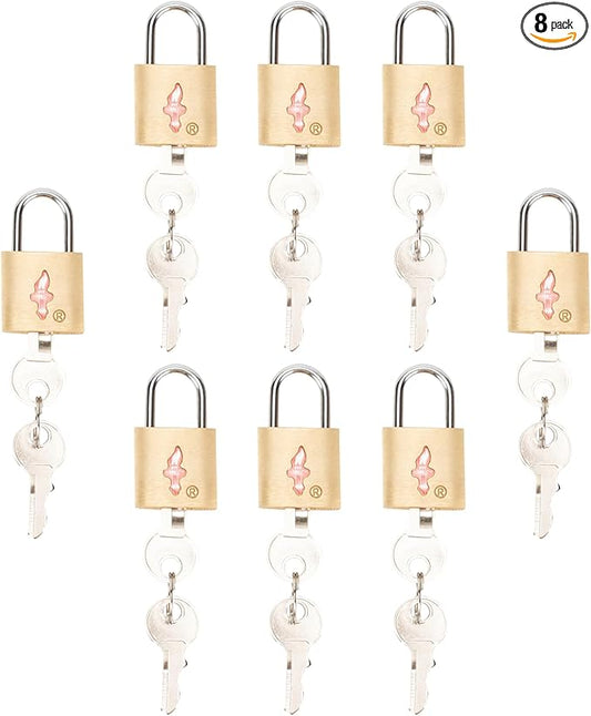 DUALCROWN 8 Pack Luggage Locks - TSA Approved + Key Padlock, Travel Locks for Suitcase, Carry On, Backpack, Laptop Bag. Gold