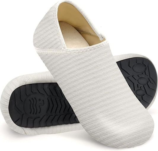 WateLves Womens & Mens Lightweight Cozy Faux Furry House Slippers - Rubber Sole Slip On Sock Shoes - Foldable Travel Slipp...