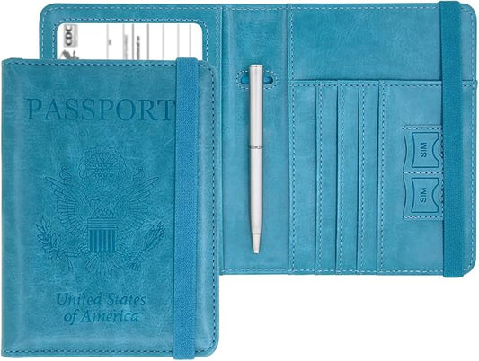 YIXXI Passport and Vaccine Card Holder Combo,Leather Rfid Blocking Passport Id Organize Travel Wallet Cover Case with Vacc...