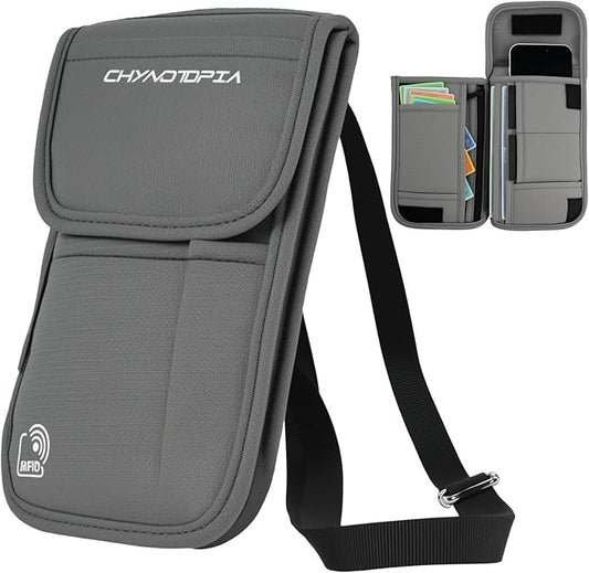 Neck Wallet & RFID Blocking Passport Holder for Travel – Waterproof Hidden Travel Wallet with Card Slots, Adjustable Stra...