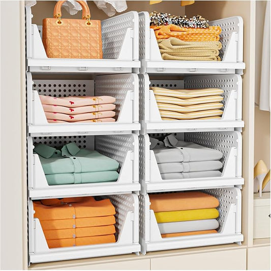 SNSLXH 5 Pack Stackable Closet Storage Basket, Multifunctional & Foldable Closet Organizer for Bathroom Kitchen Laundry Ro...
