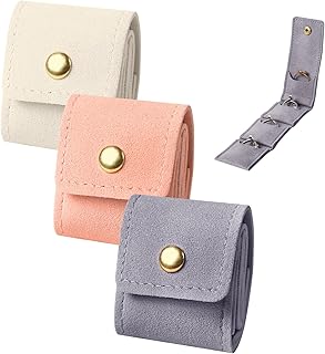 DreaVant 3Pcs Mini Travel Jewelry Bag with Buckle,Small Travel Jewelry Organizer Case,Foldable Jewelry Roll for Journey Ri...