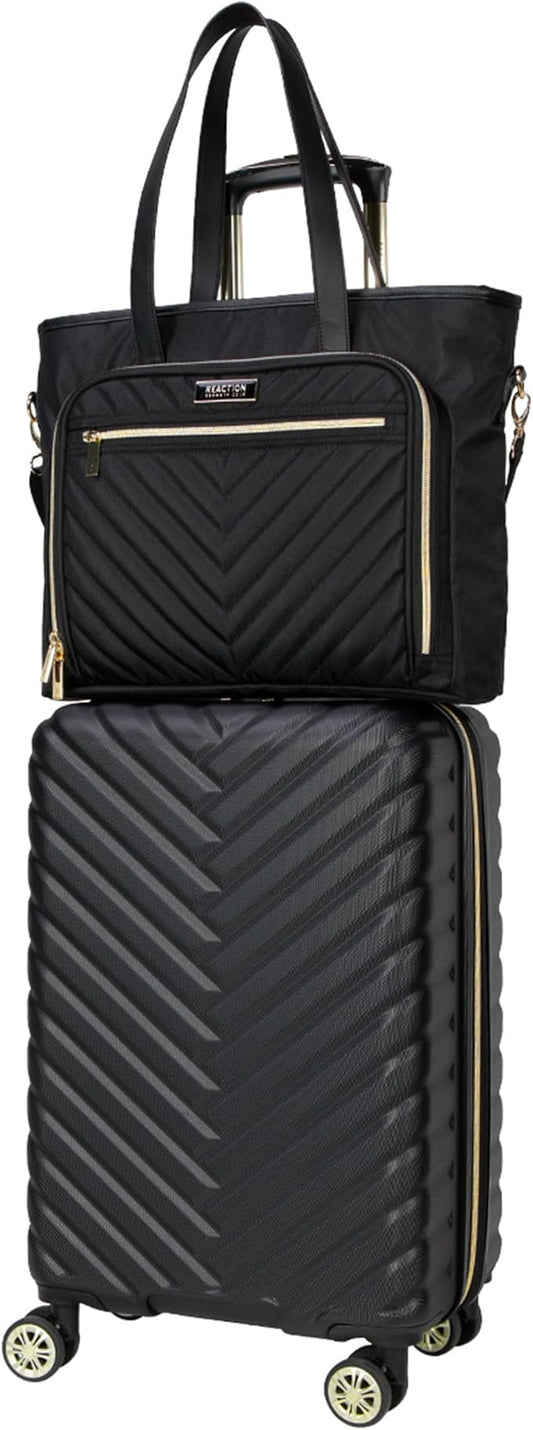 Kenneth Cole REACTION Madison Square Lightweight Hardside Chevron Expandable Spinner Luggage, Black, 2-Piece (20" Carry On...
