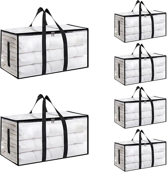 6 Pack-Extra Large Heavy Duty Moving Bags - Waterproof Storage Totes with Handles & Zippers, Foldable for College Dorm, St...