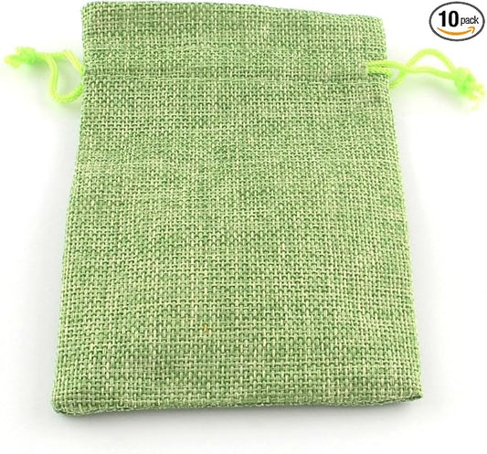 10Pcs Polyester Imitation Burlap Packing Pouches Drawstring Bags, Yellow Green Cosmetic Bag Multipurpose Travel Toiletry P...