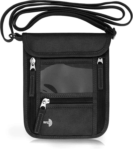 WALNEW Passport Holder Neck Pouch Travel Wallet for Women and Men, RFID Blocking Security Slim Traveling Wallet with Aroun...