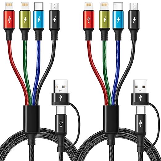 6 in 1 Multiple Charging Cable, 2Pack 6Ft Multi Chargers Cord for All Devices Braided USB A/C to Lightning/Type C/Micro US...