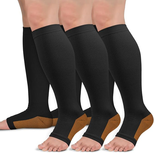 Copper Compression Socks for Women & Men Open Toe 15-20mmHg is Best Support for Circulation Recovery and All Day Wear