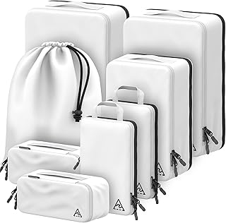 8-Piece Luxury Compression Packing Cubes & Bags for Travel – Maximize Space in Luggage with HybridMax Double-Capacity Desi...
