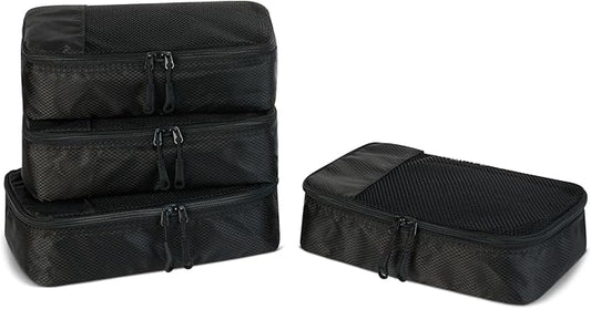 Amazon Essentials 4-Piece Packing Cubes Travel Accessories Set, Luggage Organizer with Double Zipper, Mesh Top, 100% Polye...