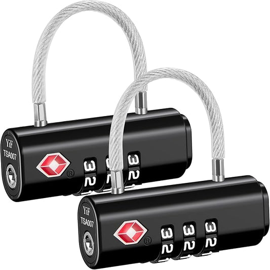 Puroma 2 Pack Luggage Locks TSA Approved, TSA Locks for Luggage Travel Lock Black Resettable Combination Zinc Alloy for Su...