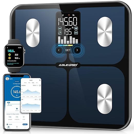 ABLEGRID Smart Bathroom Scale for Body Weight, Digital Body Fat Scale with LED Column Trend Display, BMI,Muscle Mass,Body ...