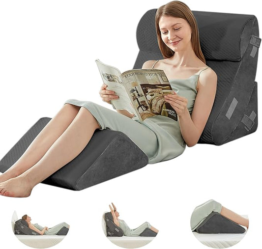 BDEUS 4PCS Bed Wedge Pillow Post Surgery, Orthopedic Sleeping Wedge Pillow Set for Back, Neck and Leg Pain Relief, Acid Re...