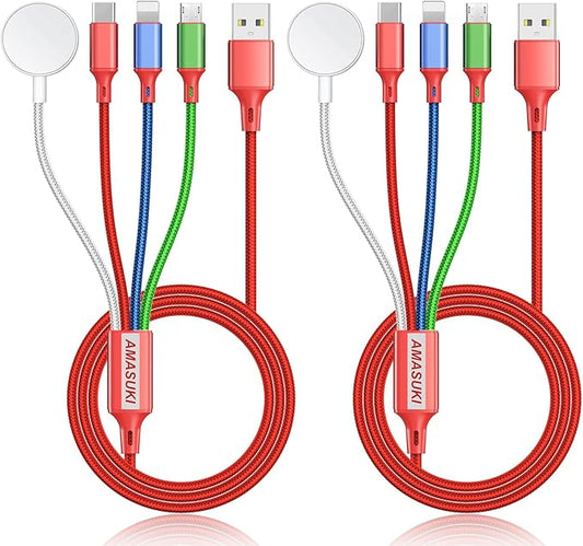2Pack Multi Charging Cable for Apple Watch Charger 4 in 1 Travel Essentials RV Camping Essentials USB C/L/Micro Compatible...