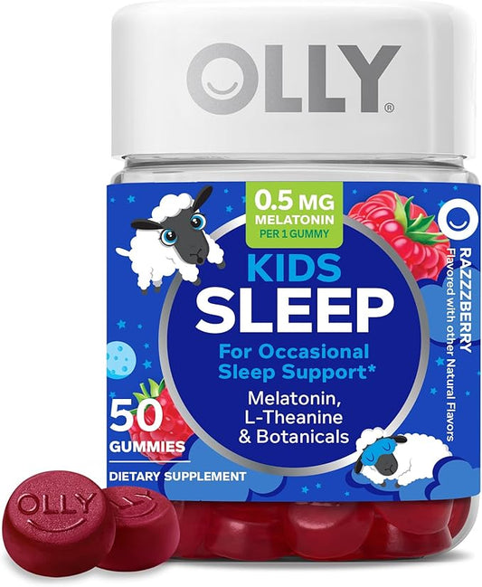 OLLY Kids Sleep Gummy, 0.5mg Melatonin, L Theanine, Chamomile, and Lemon Balm, Childrens Chewable Supplement, Raspberry - ...