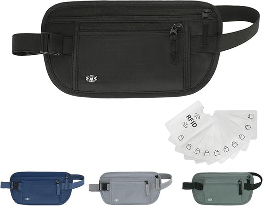 Money Belt For Travel Women Men Hidden Rfid Passport Holder For Travel (Black)