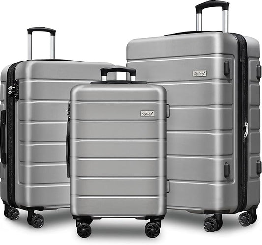 KEYTANG Explorer Lightweight Hardshell 20% Expandable 3-Piece Luggage Set with TSA Lock, Double Spinner Wheels, and Carry-...