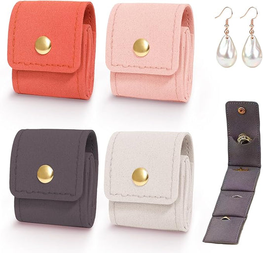 Mini Travel Jewelry Bag with Buckle, Portable Travel Jewelry Organizer Case, Foldable Jewelry Roll for Earrings, Necklace...