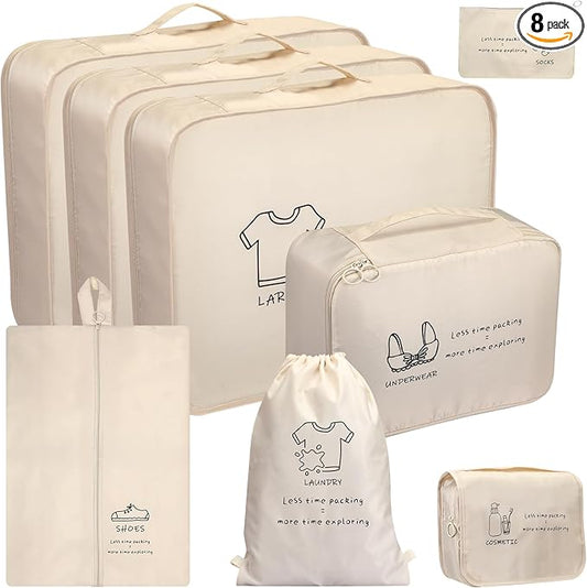 SKYREH 8 Set Travel Packing Organizers- Luggage Organizer for Suitcase Organization with Hanging Toiletry, Shoe & Laundry ...