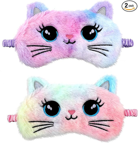 2 Pcs Plush Eye Mask Soft Sleeping Blindfold Eye Cover Comfortable Cute Animal Sleeping Mask Satin Nap Night Eyeshade Cove...