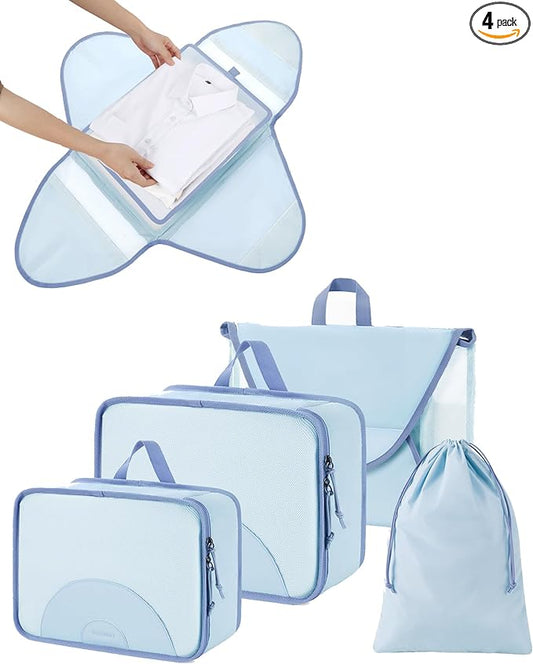 BAGSMART Garment Folder Packing Cubes for Travel, 4 Set Lightweight Travel Cubes for Wrinkle Free, Durable Suitcase Organi...
